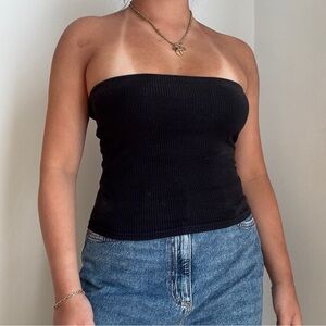 H&M Black Ribbed Strapless Tube Top